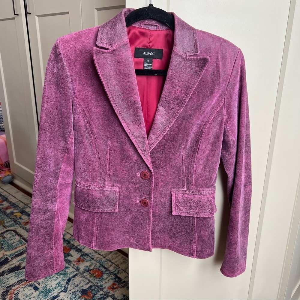 Alfani Women's Pink Distressed Genuine Leather Blazer Jacket Size S